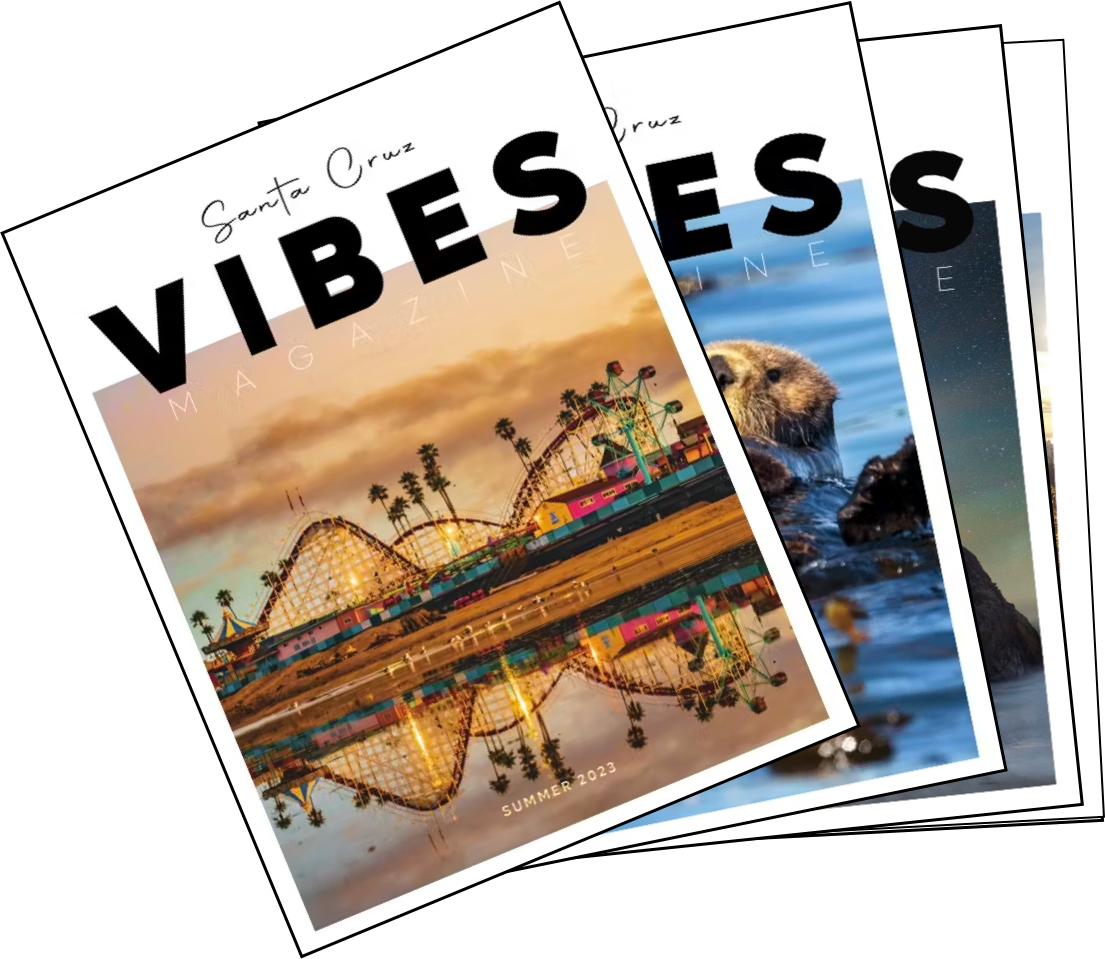 A stack of Santa Cruz Vibes Magazines including issues 1, 2 & 3